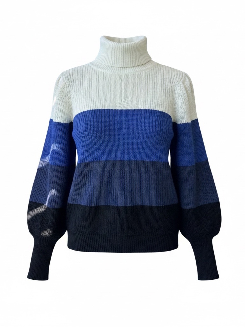 Striped Turtleneck Sweater in White & Blue
